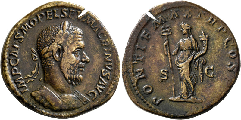 Macrinus, 217-218. Sestertius (Orichalcum, 32 mm, 20.53 g, 12 h), Rome, spring-s...