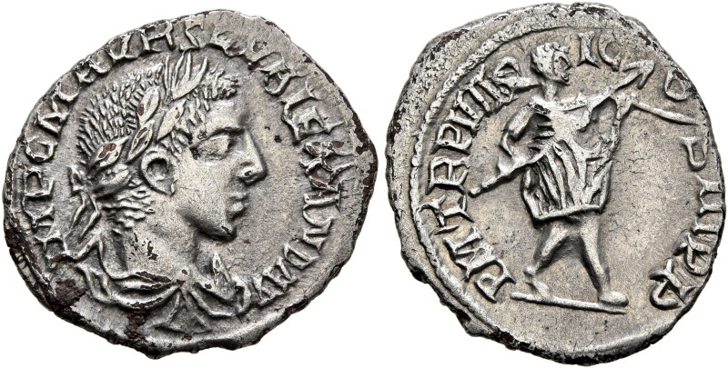 Severus Alexander, 222-235. Denarius (Subaeratus, 19 mm, 2.00 g, 11 h), a contem...