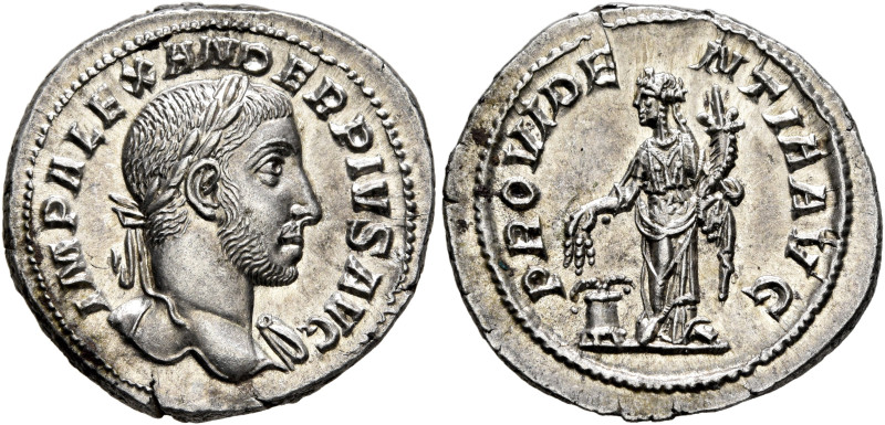 Severus Alexander, 222-235. Denarius (Silver, 20 mm, 3.48 g, 6 h), Rome, 232. IM...