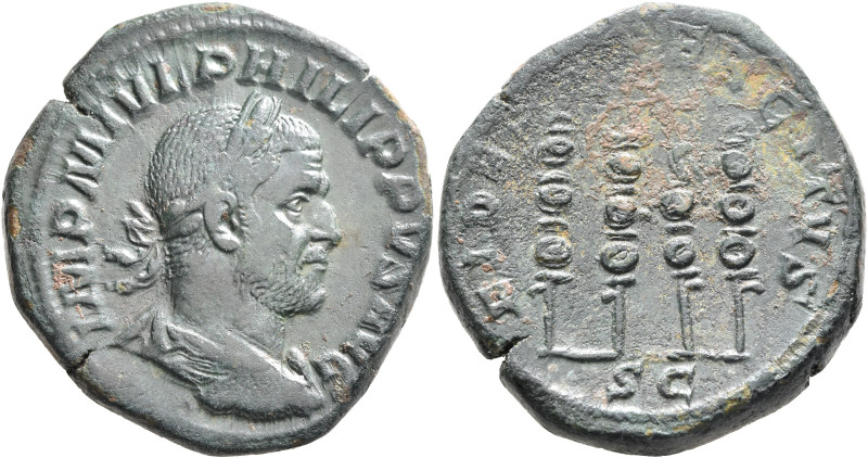 Philip I, 244-249. Sestertius (Orichalcum, 29 mm, 23.50 g, 6 h), Rome. IMP M IVL...