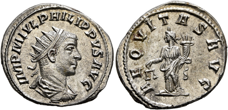 Philip II, 247-249. Antoninianus (Silver, 22 mm, 4.66 g, 12 h), Antiochia, 247. ...