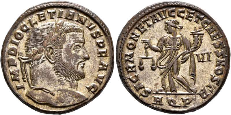 Diocletian, 284-305. Follis (Silvered bronze, 27 mm, 11.00 g, 12 h), Aquileia, 3...