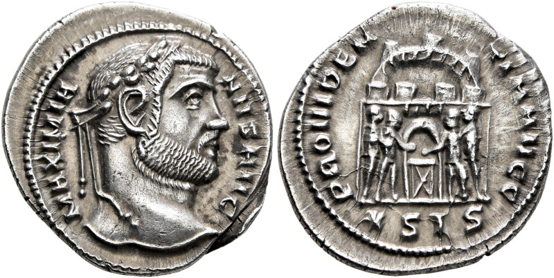 Maximianus, first reign, 286-305. Argenteus (Silver, 19 mm, 3.36 g, 6 h), Siscia...