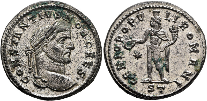 Constantius I, as Caesar, 293-305. Follis (Silvered bronze, 27 mm, 9.56 g, 6 h),...