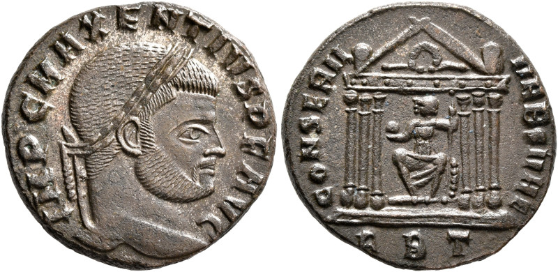 Maxentius, 307-312. Follis (Silvered bronze, 23 mm, 6.72 g, 5 h), Rome, 310-311....