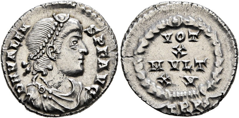 Valens, 364-378. Siliqua (Silver, 18 mm, 2.15 g, 12 h), Treveri, 375-378. D N VA...