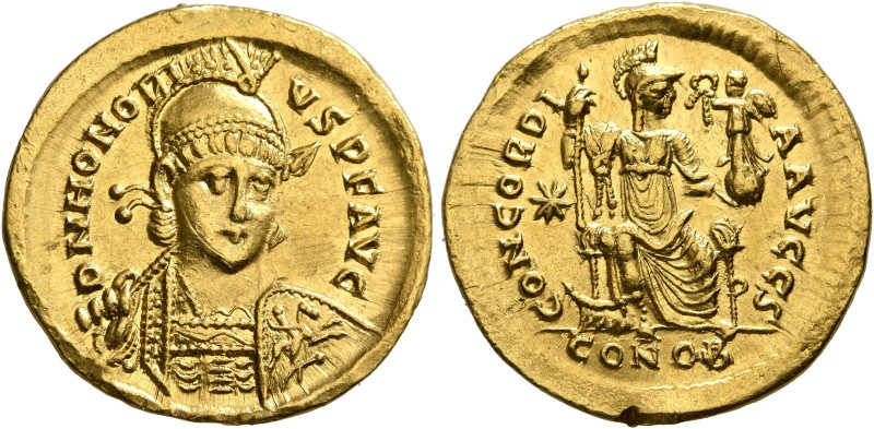 Honorius, 393-423. Solidus (Gold, 4.46 g), Constantinopolis, 397-402. D N HONORI...