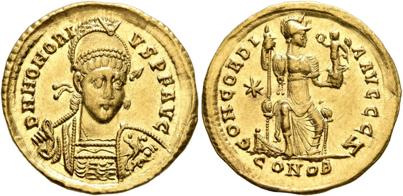 Honorius, 393-423. Solidus (Gold, 20 mm, 4.49 g, 6 h), Constantinopolis, 402-403...