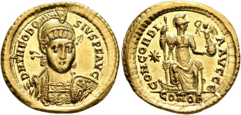 Theodosius II, 402-450. Solidus (Gold, 20 mm, 4.45 g, 6 h), Constantinopolis, 40...