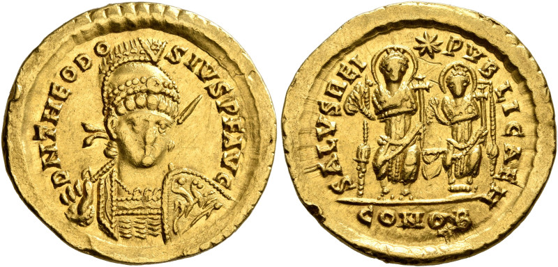 Theodosius II, 402-450. Solidus (Gold, 21 mm, 4.46 g, 6 h), Constantinopolis, 42...