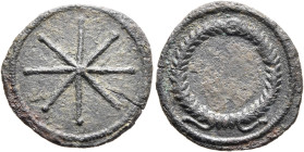 Commemorative Series, 317-320 (?). AE (Bronze, 18 mm, 1.46 g), Constantinopolis or Thessalonica (?). Eight-rayed star. Rev. Laurel wreath terminating ...