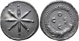 Commemorative Series, 317-320 (?). AE (Bronze, 17 mm, 1.17 g), Thessalonica (?). Eight-rayed star. Rev. O / C S / C within laurel wreath terminating i...