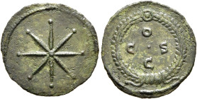 Commemorative Series, 317-320 (?). AE (Bronze, 17 mm, 0.93 g), Thessalonica (?). Eight-rayed star. Rev. O / C S / C within laurel wreath terminating i...