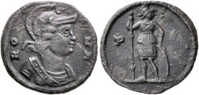 Commemorative Series, 330. AE (Orichalcum, 15 mm, 1.58 g, 6 h), Constantinopolis. RO-MA Draped bust of Roma to right, wearing crested Attic helmet and...