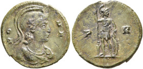 Commemorative Series, 330. AE (Orichalcum, 16 mm, 1.40 g, 12 h), Constantinopolis. RO-MA Draped bust of Roma to right, wearing crested Attic helmet an...