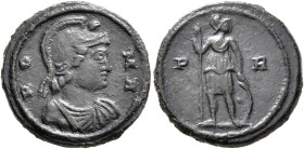 Commemorative Series, 330. AE (Orichalcum, 16 mm, 3.00 g, 6 h), Constantinopolis. RO-MA Draped bust of Roma to right, wearing crested Attic helmet and...