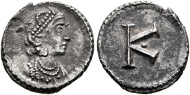 Commemorative Series, circa 330-340. 1/3 Siliqua (Silver, 12 mm, 0.84 g, 12 h), Constantinopolis. Draped bust of Constantinopolis to right, wearing pe...