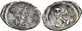 Anonymous, 6th century. Half Siliqua (?) (Silver, 16 mm, 0.97 g, 12 h), Constantinopolis. Helmeted, draped and cuirassed bust of Constantinopolis to r...