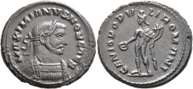 Galerius, as Caesar, 293-305. Follis (Bronze, 27 mm, 9.68 g, 6 h), Londinium, circa 296-303. MAXIMIANVS NOB CAES Laureate and cuirassed bust of Galeri...