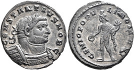 Constantius I, as Caesar, 293-305. Follis (Silvered bronze, 26 mm, 9.16 g, 12 h), Londinium, circa 296-303. CONSTANTIVS NOB C Laureate and cuirassed b...