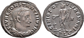 Constantine I, as Caesar, 306-309. Follis (Bronze, 26 mm, 8.13 g, 6 h), Lugdunum, spring 307. FL VAL CONSTANTINVS N C Laureate, draped and cuirassed b...