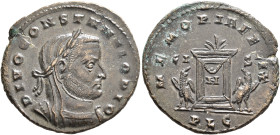 Divus Constantius I, died 306. Follis (Bronze, 26 mm, 6.57 g, 12 h), Lugdunum, struck under Constantine I, 308-309. DIVO CONSTANTIO PIO Laureate, veil...