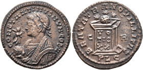 Constantine II, as Caesar, 316-337. Follis (Bronze, 19 mm, 3.01 g, 6 h), Lugdunum, 321. CONSTANTINVS I (sic!) IVN•COS•II Laureate bust of Constantine ...