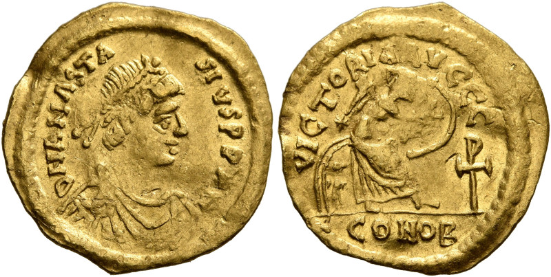 Anastasius I, 491-518. Semissis (Gold, 17 mm, 2.06 g, 6 h), Constantinopolis, 50...