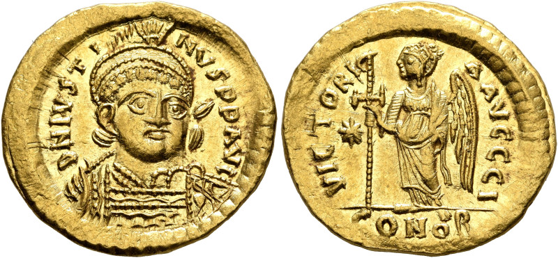 Justin I, 518-527. Solidus (Gold, 20 mm, 4.49 g, 6 h), Constantinopolis, 518-522...