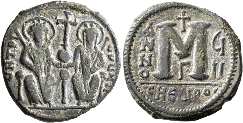 Justin II, with Sophia, 565-578. Follis (Bronze, 30 mm, 12.27 g, 6 h), Theoupoli...