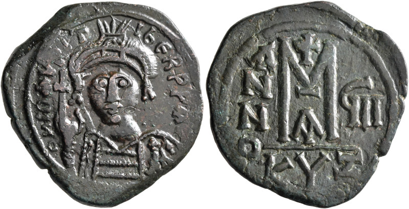 Maurice Tiberius, 582-602. Follis (Bronze, 11.76 g), Cyzicus, RY 7 = 588/9. O N ...