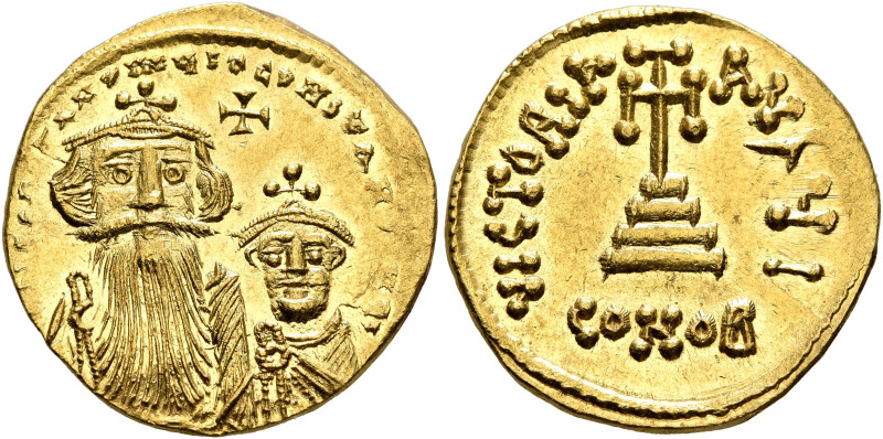 Constans II, with Constantine IV, 641-668. Solidus (Gold, 19 mm, 4.39 g, 6 h), C...