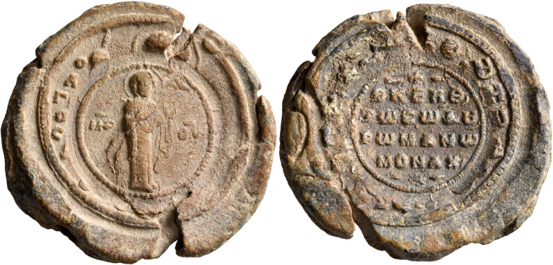 Romanos, monk, 11th century. Seal (Lead, 36 mm, 29.72 g, 12 h). MHP ΘV Half-leng...