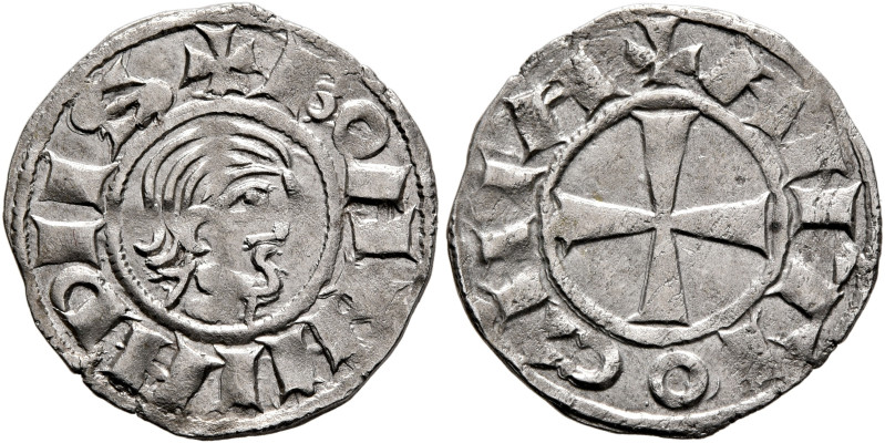 CRUSADERS. Antioch. Bohémond III, minority, 1149-1163. Denier (Silver, 18 mm, 0....