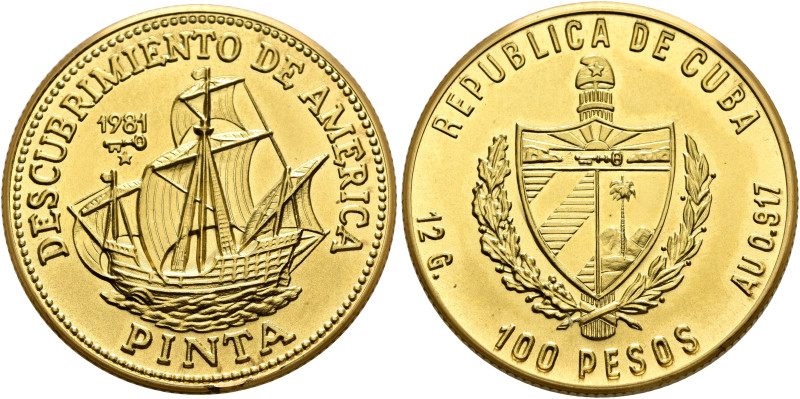 CUBA. Segunda República. 1961-present. 100 Pesos 1981 (Gold, 26 mm, 11.93 g, 6 h...