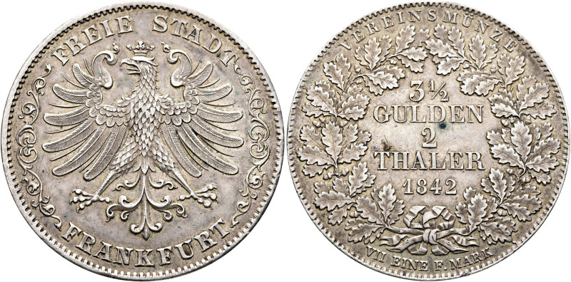 GERMANY. Frankfurt (Stadt). Doppeltaler 1842 (Silver, 41 mm, 37.16 g, 12 h). FRE...