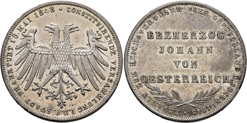 GERMANY. Frankfurt (Stadt). 2 Gulden 1848 (Silver, 36 mm, 21.26 g, 12 h). CONSTI...