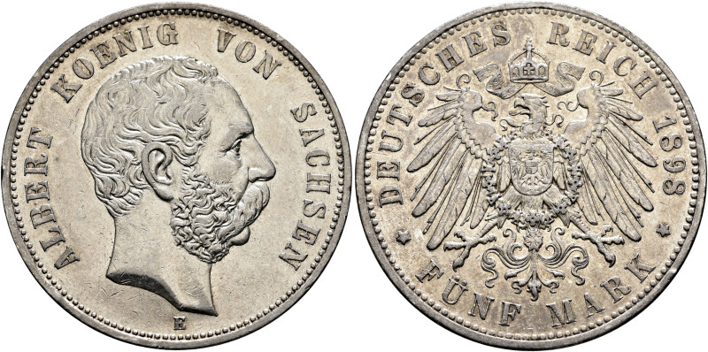 GERMANY. Sachsen. Albert, 1873-1902. 5 Mark 1898 (Silver, 38 mm, 27.76 g, 12 h),...