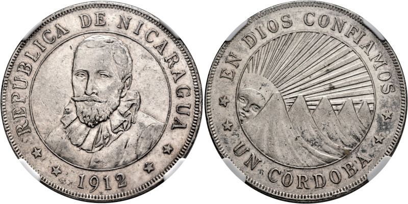 NICARAGUA. Republic. 1838-pres. Córdoba 1912 H (Silver, 38 mm, 25.00 g, 12 h), H...