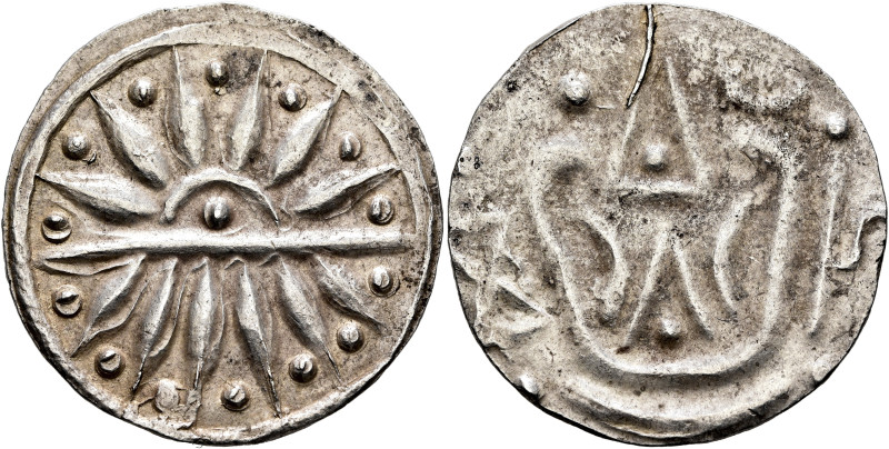 THAILAND. Circa 6th century. 80 Rattis (Silver, 32 mm, 9.56 g), Lavapura. Rising...