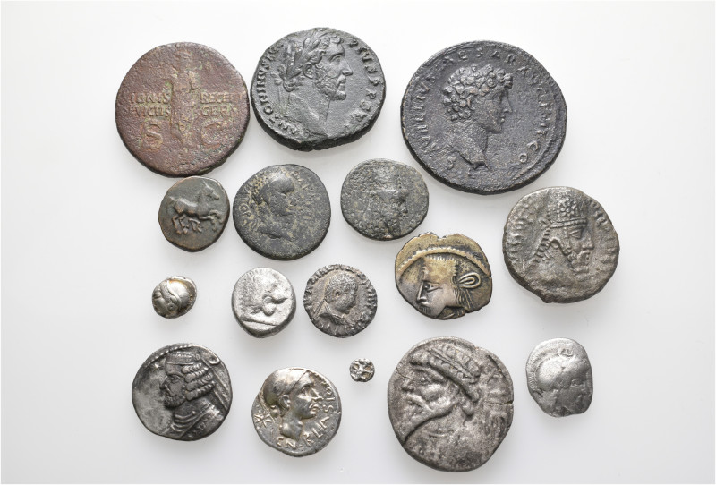 A lot containing 16 silver and bronze coins. Including: Greek, Oriental Greek, R...