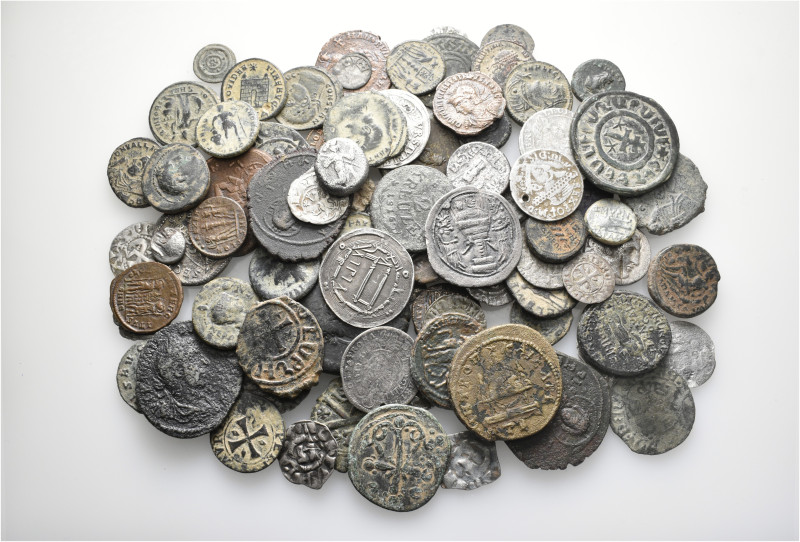 A lot containing 84 silver and bronze coins and 1 lead seal. Including: Greek, R...