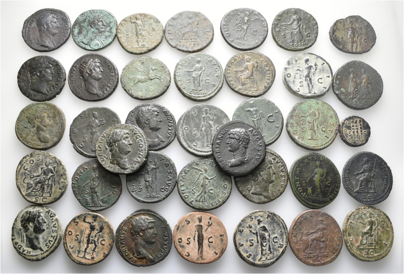 A lot containing 37 bronze coins. All: Hadrian Asses and Dupondii, and one Quadr...