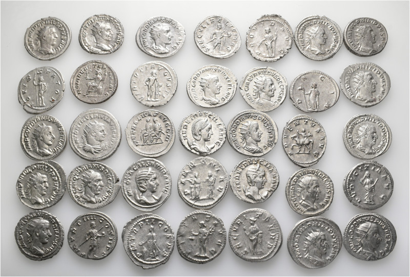 A lot containing 35 silver coins. Including: Antoniniani of Caracalla (1), Gordi...