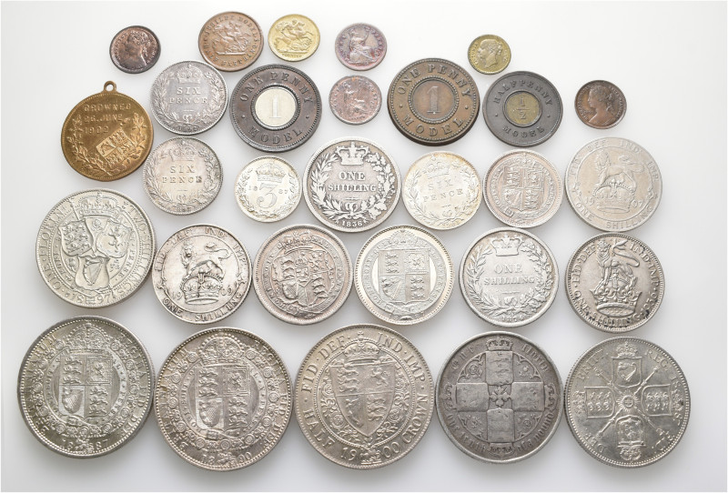 A lot containing 29 silver and bronze coins. All: British. Very fine to extremel...