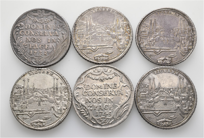 A lot containing 6 silver coins. All: Switzerland. 'Kantonsmünzen'. Zürich, Halb...