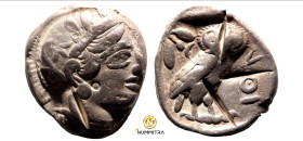 (454-404 BC). AR Tetradrachm. (25mm, 16,96g) Attika. Obv: head of Athena Parthenos. Rev: owl right, olive branch and crescent.