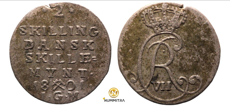 Denmark. Christian VII. (1801). 2 Skilling.