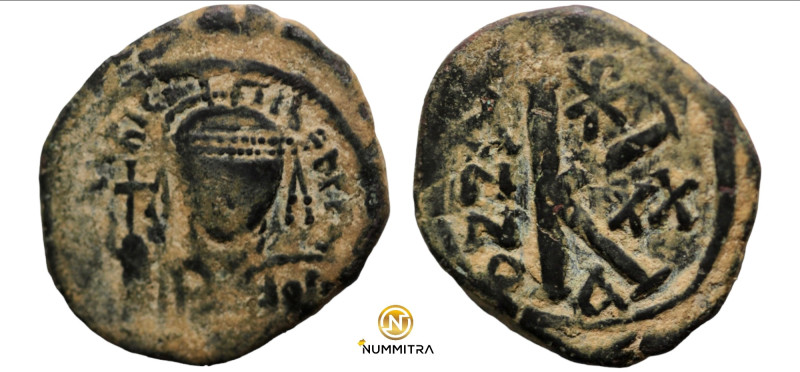 Maurice Tiberius. (600-601 AD). 1/2 Follis. (25mm, 6,00g) Constantinople. Obv: b...