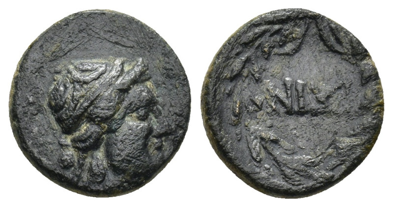 PISIDIA. Isinda. 1st century BC. AE (1.95 Gr. 13mm.) 
Laureate head of Apollo ri...